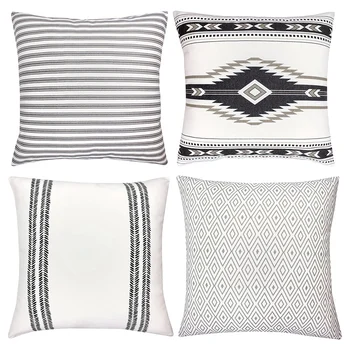 

Decorative Pillowcases Only Suitable for 4 Sets of 18 x 18 Inch Modern Design Striped Geometric Pillowcases for Sofa, Sofa or Be