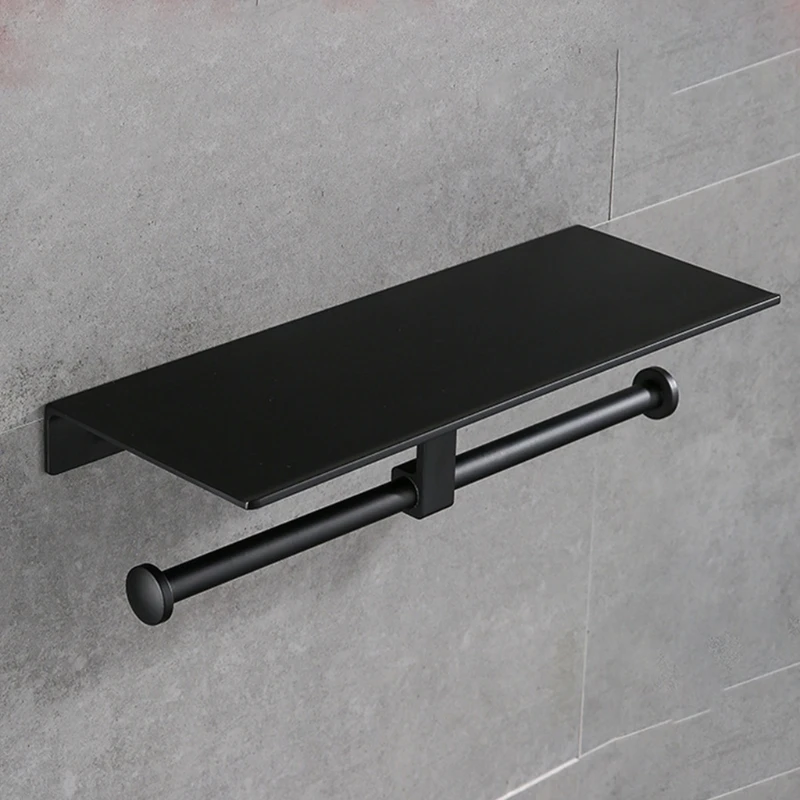 Space Aluminum Wall Mounted Toilet Roll Holders with Double Rolls Bathroom Storage Shelf Tissue Paper Dispenser | Строительство и