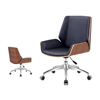 Mid-Back Bentwood Swivel PU Leather Office Furniture 2