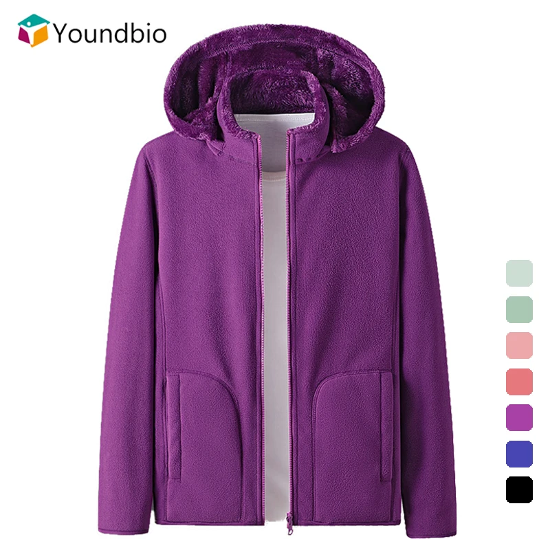 Reversible Women Winter Fleece Jacket Warm Casual Parka Plus Size Coat Ladies Thermal Polar Coral Hooded | Спорт и развлечения