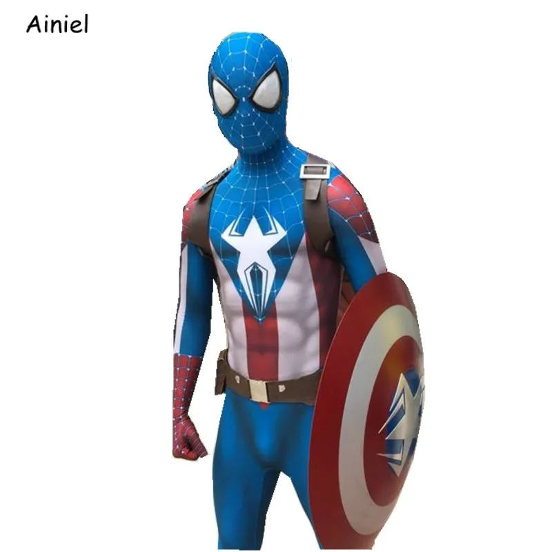 Айниель Капитан Америка Косплей Костюм 3D принт спандекс лайкра костюм паука человек боди Хеллоуин костюм супергерой