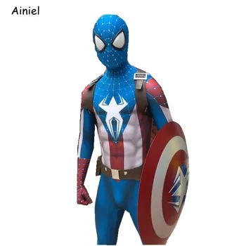 

Ainiel New Captain America Cosplay Costume 3D Print Spandex Lycra Spider Suit Man Bodysuit Halloween Cosplay Superhero