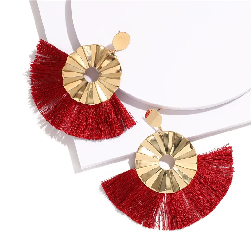 

New European and American popular Bohemian National Style Pure Handmade Metal Circular Fringed Earrings Jewelry