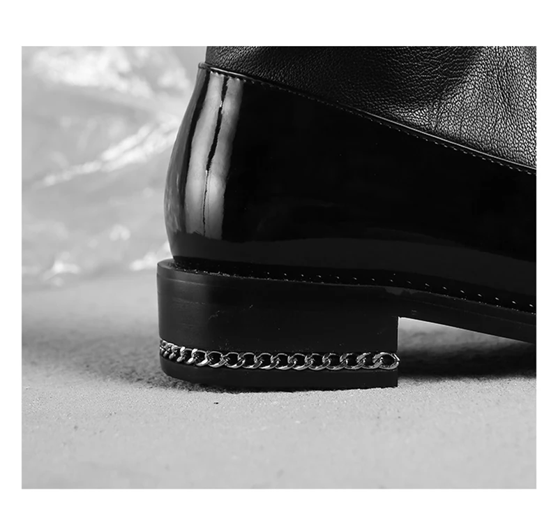 shoes casual genuine leather long side zip boots round toe tall patent chunky european over the knee winter black autumn women