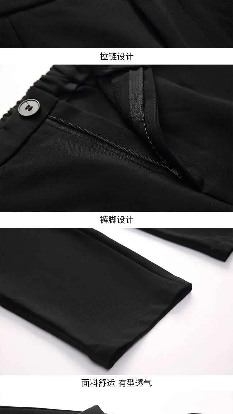 New Floral Embroidery Office Work Clothes Suit 2 Pcs/Suit Full Sleeves Black Color Coat+Pants Cloth SET For Business