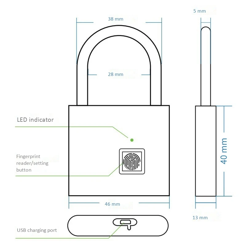 Usb зарядка Smart Keyless электронный замок с отпечатком пальца безопасности дома безопасности замок двери багажный замок