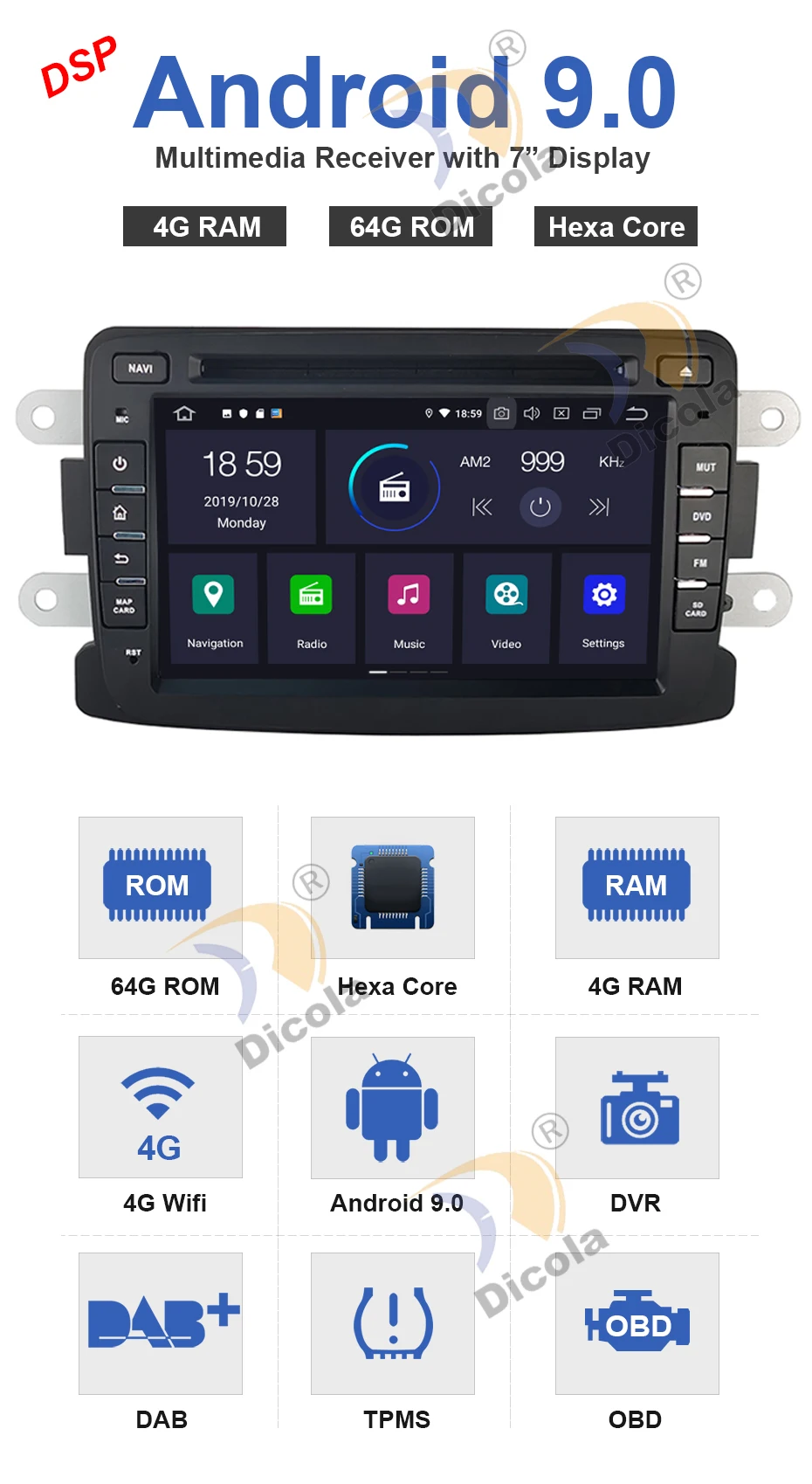 PX6 DSP Hexa Core Автомобильный мультимедийный плеер авторадио для Dacia/Sandero/Duster/Renault/Captur/Lada/Xray 2/Logan2 swc fm bluetooth
