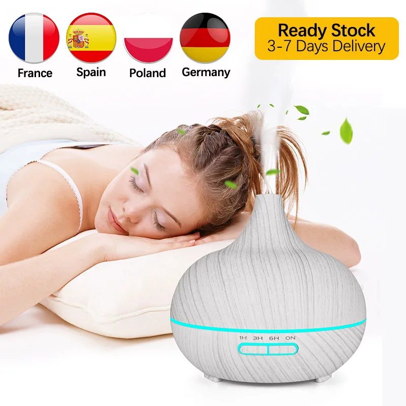 400ML Ultrasonic Air Humidifier Wood Grain Essential Aroma Oil Diffuser Air Purifier with 7 Color Changing LED Lights For Home