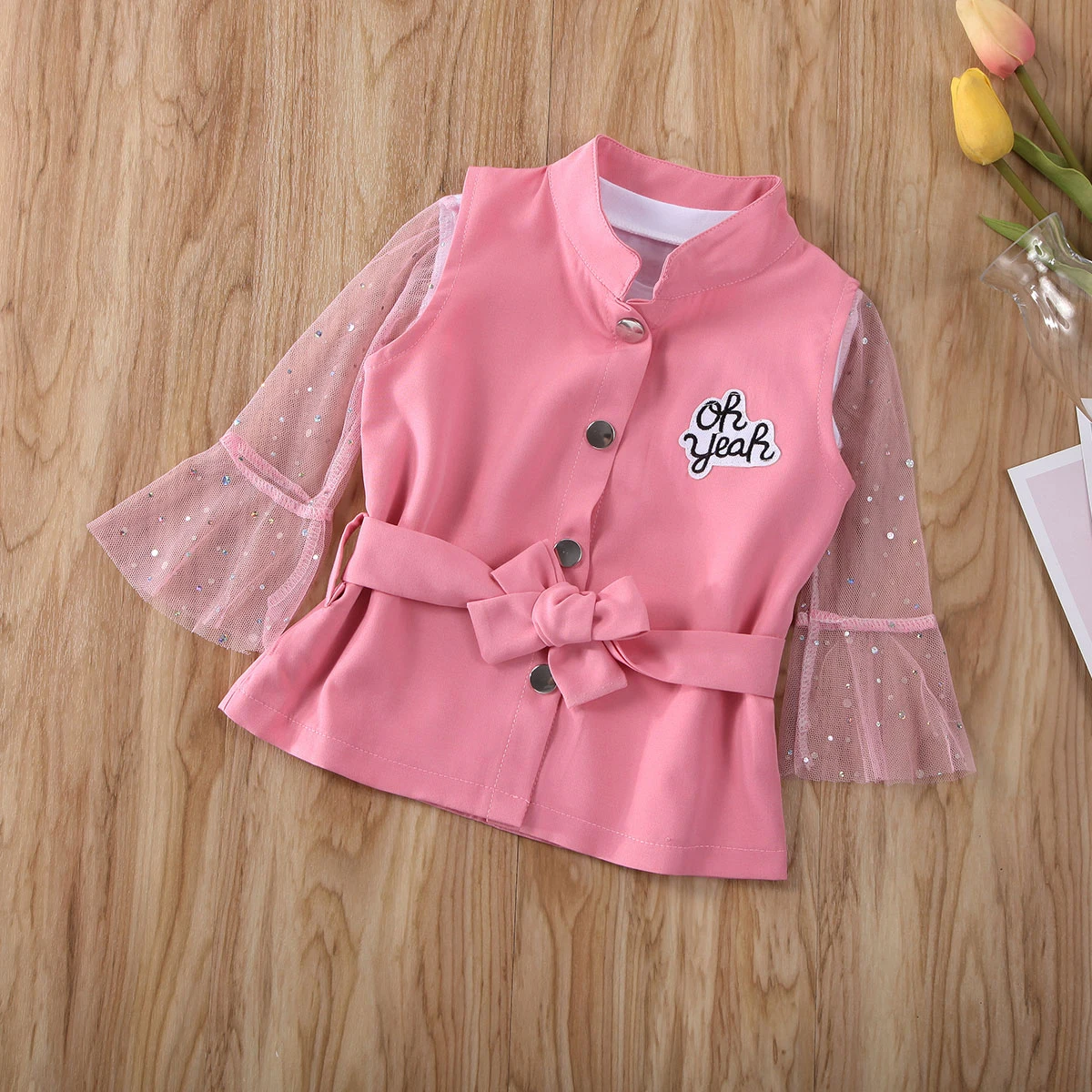 Осенне-весенний комплект из 3 предметов для маленьких девочек, жилет+ кружевной топ, футболка+ юбка, комплект одежды