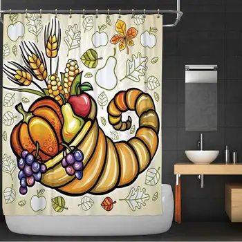 

Harvest Bathroom Decor Set,Cornucopia Harvest Thanksgiving Image with Various Fall Yield Pumpkin Corn Decorative with