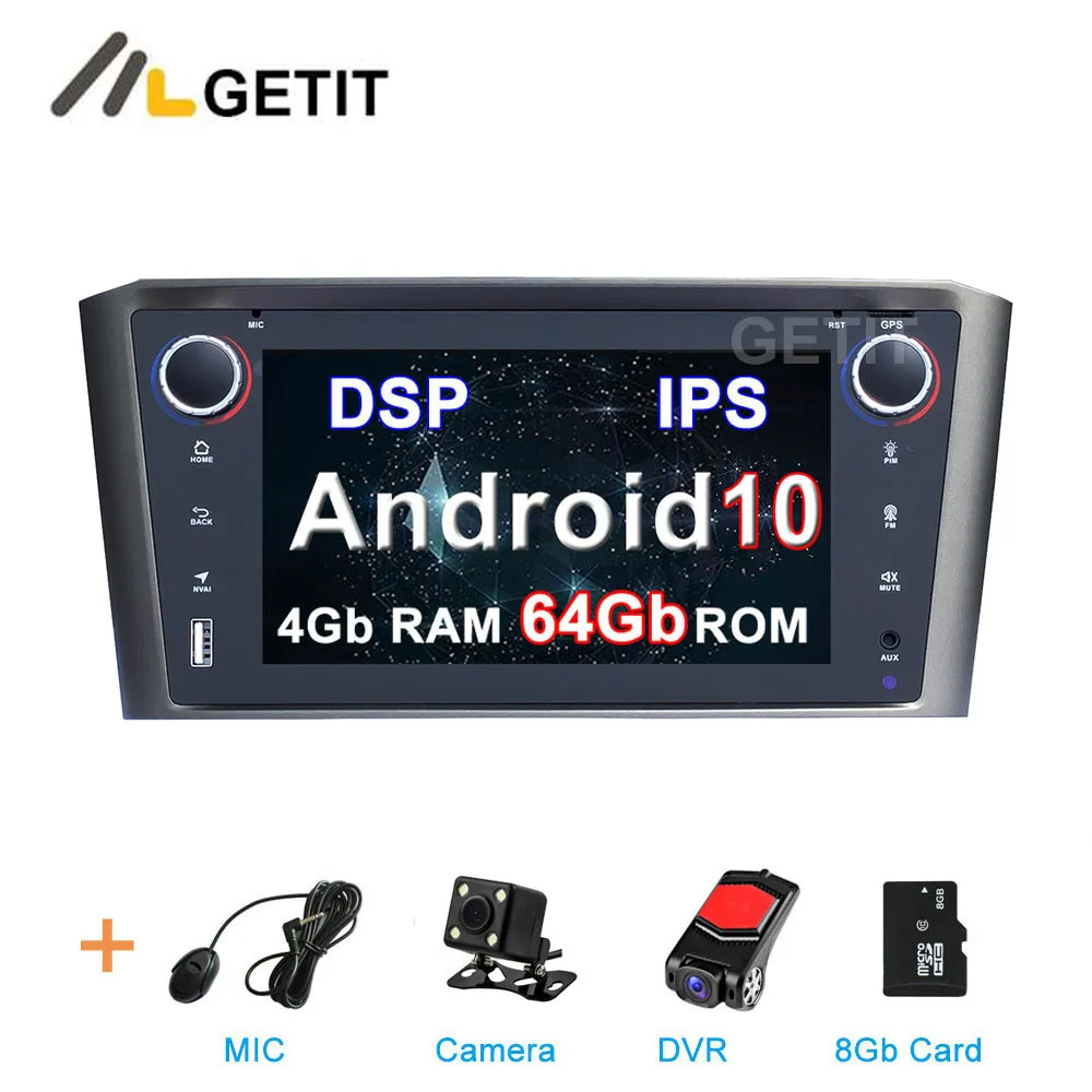 Ips DSP Android 10 Автомобильный DVD стерео Мультимедиа Видео для Toyota Avensis/T25 2003-2008 радио gps навигация - Цвет: 4G CAM DVR SD DSP