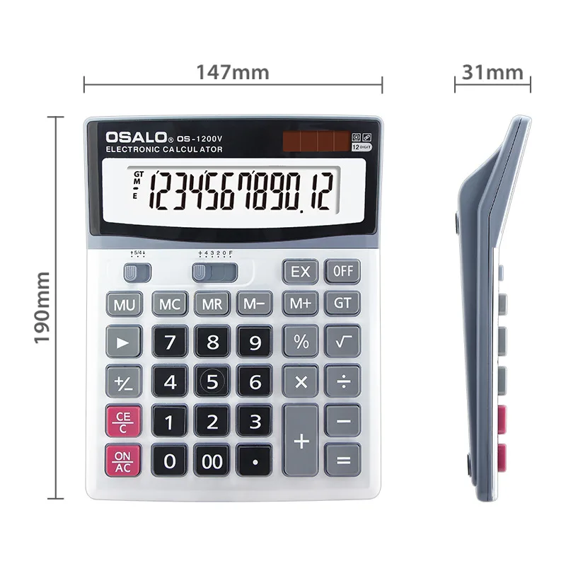 Osalo солнечный калькулятор ABS Пластик 12-разрядный Дисплей большой Экран электронный калькулятор OS-1200V