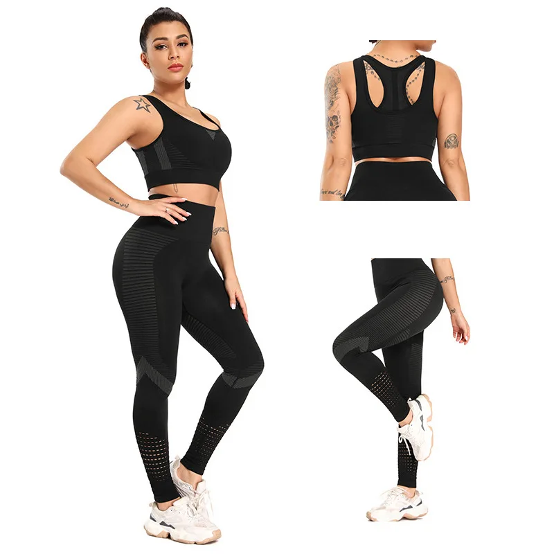 

New Seamless Yoga Suit, Female Slim Knit Jacquard Hip Fitness Sports Waistcoat Suit Suit, Female