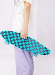 Retro Mini Cruiser Skateboard Pu Wheel Scooter Banana Fishboard Teenager Longborad Skateboard Plaid Print Longboard Fishboard