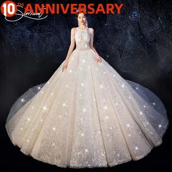 

OllyMurs Gorgeous Sequined Fringed Halter Wedding Dress Exclusive Private Bespoke 150cm Tail Wedding Dress Tail