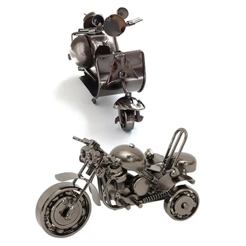 

Silver Black Motorcycle Wrought Iron Tricycle Model & 12 x 4X 7.5cm Silver Grey Iron Scooter Ornaments Retro Motorcycle