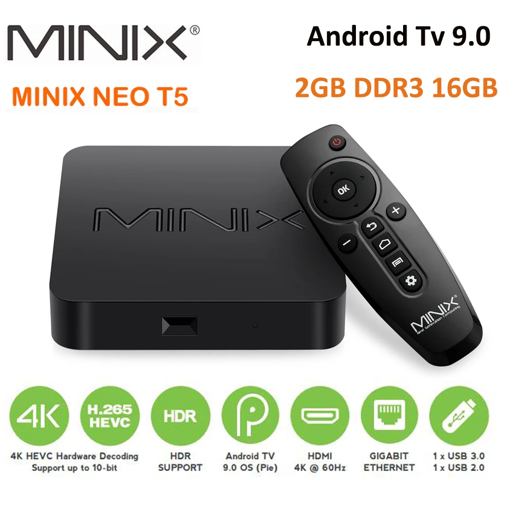 ТВ-приставка MINIX NEO T5 Android 2 ГБ DDR3 16 ГБ Android tv 9,0 Pie AmlogicS905X2 GIGABIT Ethernet телеприставка Google Certified tv Box