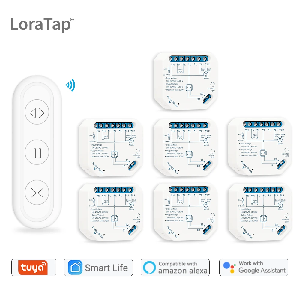 Módulo de relé wifi+RF de enchufe con control remoto para persianas, Módulo de control de persianas y cortinas motorizadas, para Smart Life, Tuya, Alexa y Google Home