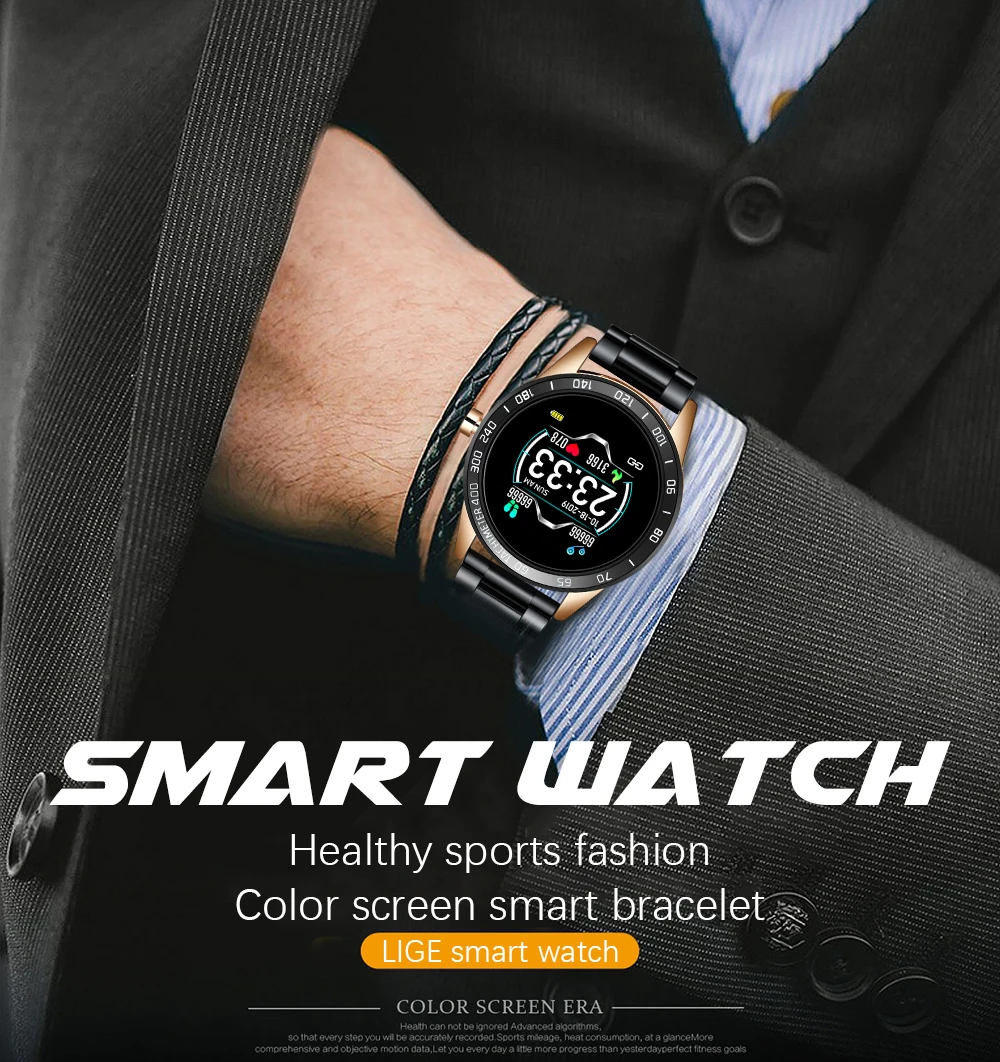 Lige новые умные часы для мужчин, водонепроницаемые спортивные часы для iPhone, пульсометр, кровяное давление, фитнес-трекер, умные часы, reloj inte lige nte
