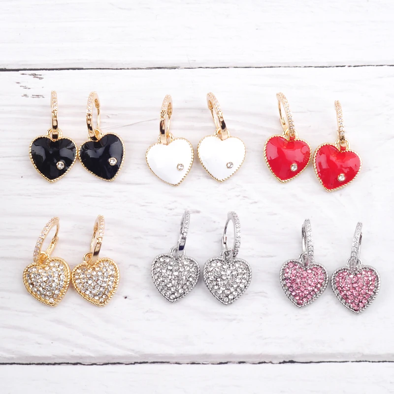 

kissme Unique Black&White&Red Enamel Crystal Hearts Drop Earrings For Women Anniversary Gifts Gold Color New Fashion Jewelry