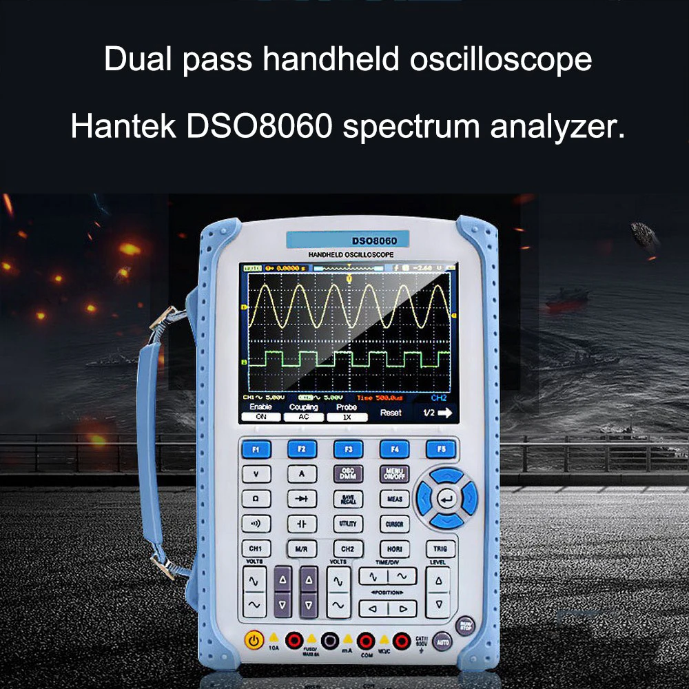 

5-in-1 Hantek Handheld DSO8060 Oscilloscope 60MHz DMM Spectrum Analyzer Frequency Counter Arbtrary Waveform Generator New