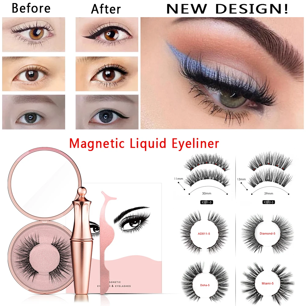 

Hot Reusable Magnetic Liquid Eyeliner & Magnetic False Eyelashes & Tweezer Set Waterproof Eyeliner False Eyelashe Ship TSLM1