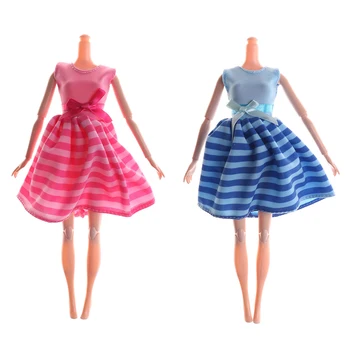 

Kids Toy Gift Fashion Dress Handmade Party Dating Dinner Mini Gown Stripes Pattern Bowknot Clothes For Barbie Doll Accessories