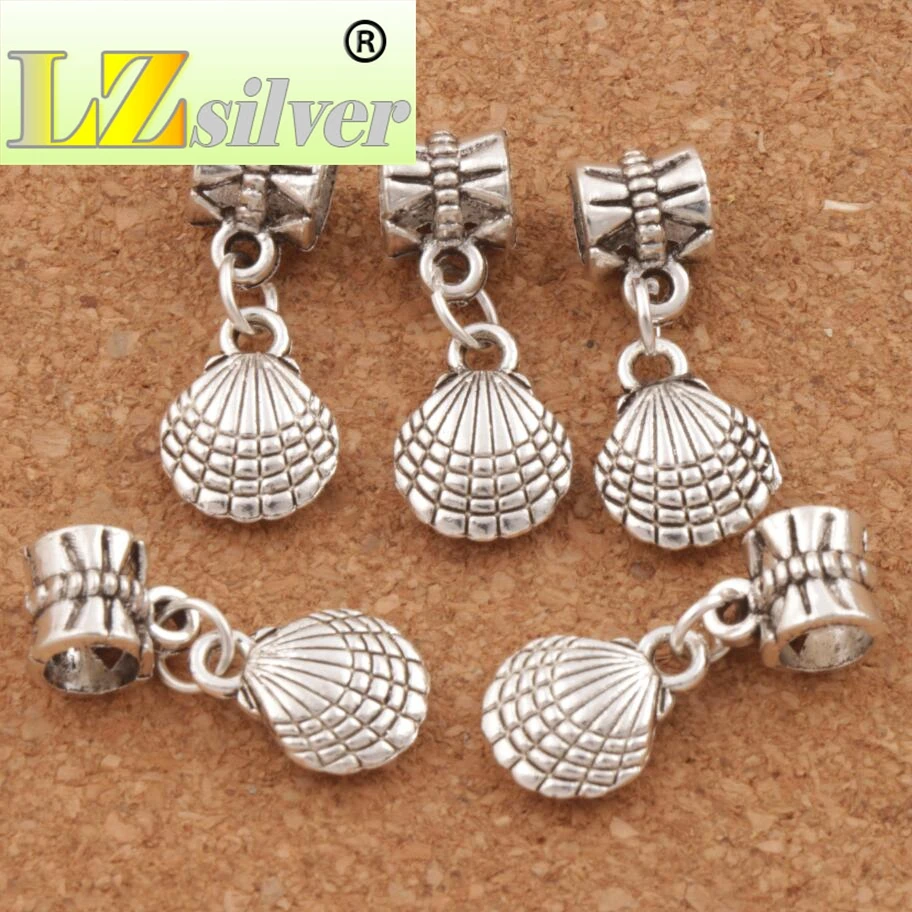 Shell Big Hole Beads 24.1x10mm 100pcs zinc alloy Fit European Charm Bracelets Jewelry DIY B1175