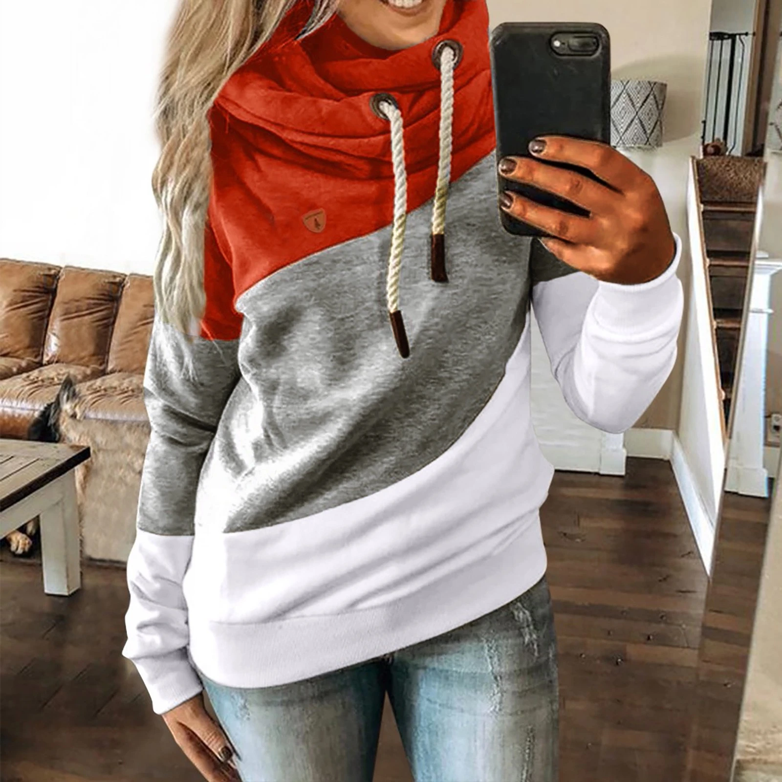 Women Hoodies Casual Solid Contrast Long Sleeve Hoodie Sweatshirt Tops  Streetwear Windproof Oversized Hoodie ropa de mujer|Hoodies & Sweatshirts|  - AliExpress