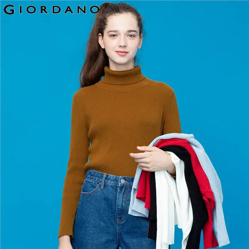 Giordano женская вязаная кофта с высоким воротом и длинными рукавами из натурального хлопка
