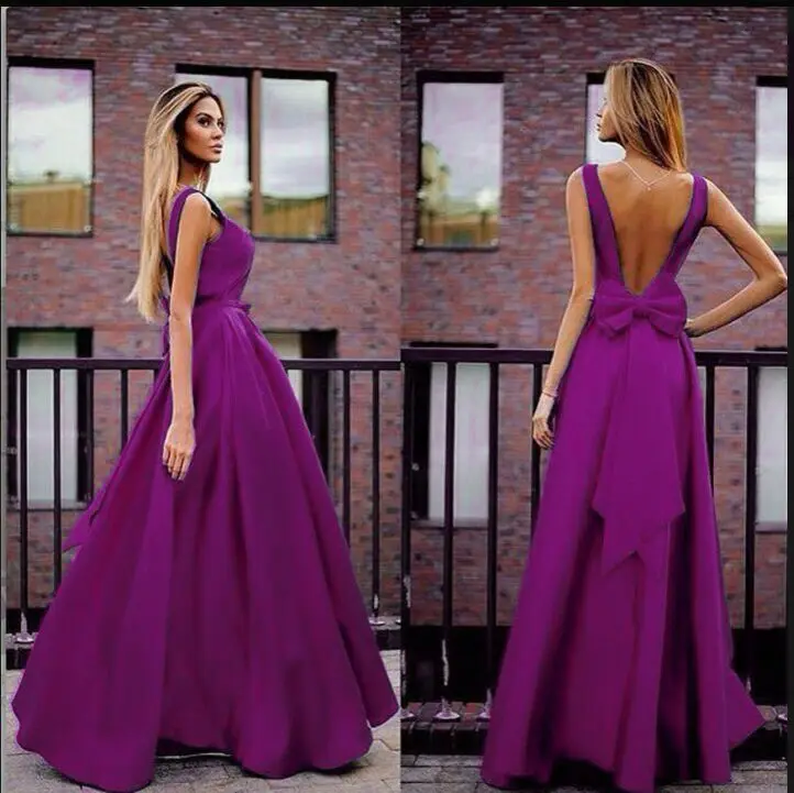BacklakeGirls Ever Pretty Robe De Soiree сексуальное платье с v-образным вырезом без рукавов с бантом сзади длинные атласные вечерние платья элегантные Abendkleider