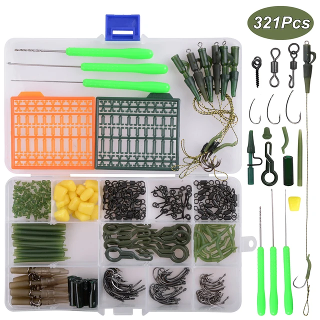 321Pcs/Box Carp Fishing Tackle Kit Including Anti Tangle Sleeves Hook Stop  Beads Boilie Bait Screw