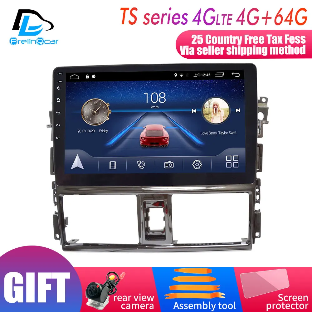 4G Lte Android 9,0 gps Мультимедийная навигационная система для Toyota VIOS лет автомобильный dvd-плеер Подушка подголовник радио