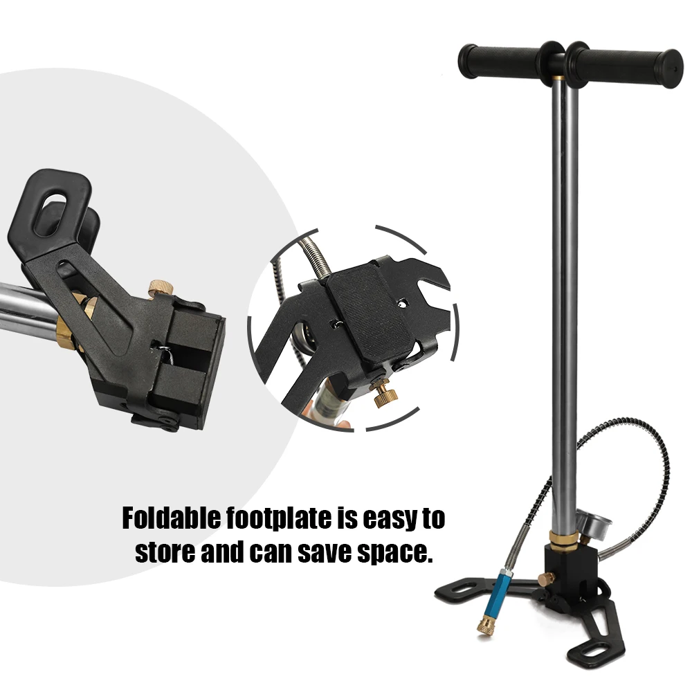

Large Pressure Gauge Foldable Base 40MPa 6000psi High Pressure PCP Car Bike Manual Air Pump Inflator with Oil-water Separator