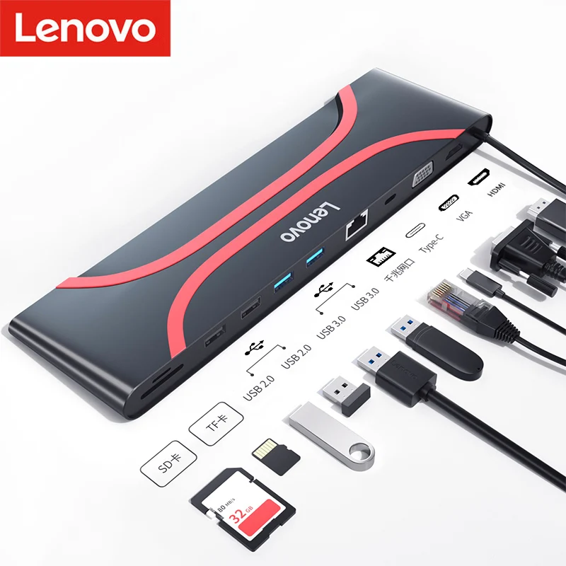 Lenovo USB 3 1 C концентратор для VGA HDMI адаптер 4K Type док станция ноутбука ПК 0 TF SD