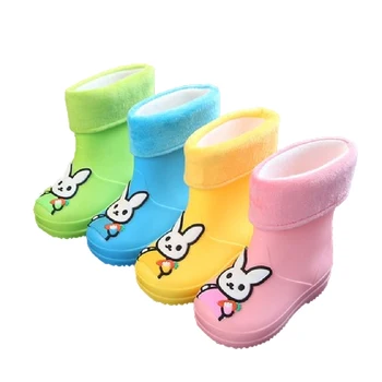 

Kids Rain Boots Candy Color Cartoon Rabbits Girls Children Rubber Boots Waterproof Baby Infant Shoes All Season Removable New