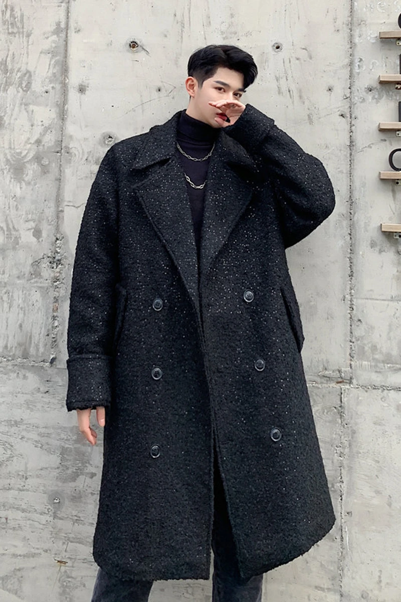 M-XL! зимнее новое шерстяное двубортное пальто средней длины в стиле chao, украшенное блестками