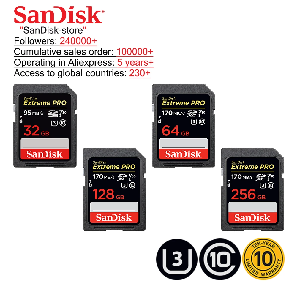 SanDisk Extreme PRO SD карта 32 ГБ SDHC 95 128 256 170 ГБ|Карты памяти| |