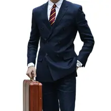 

Custom Made Fashion Navy Blue Double Breasted Notch Lapel Blazer Trousers Groom Men Suits Sets Tuxedos Bridegroom Jacket+Pants