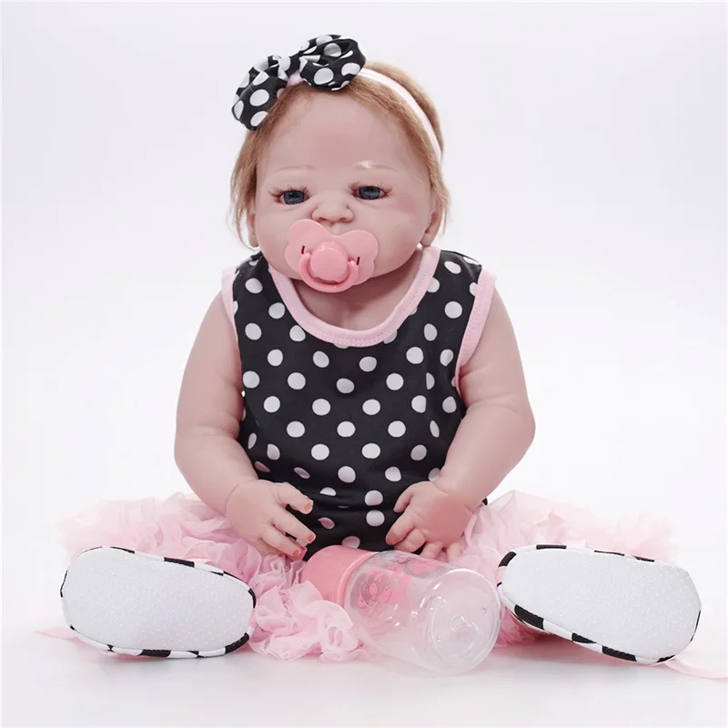 

60Cm Full Soft Silicone Body Rebirth Baby Doll Blue Color Eyes Cute Realistic Reborn Baby Doll Children Best Toys Presents