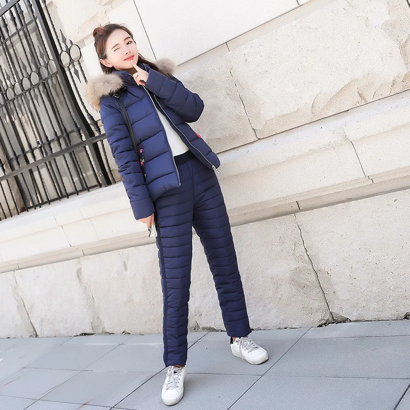 

2019 Winter New Style Europe And America Slim Fit Short Two-Piece Set down Feather Cotton-padded Clothes Women's Fashion Thick C