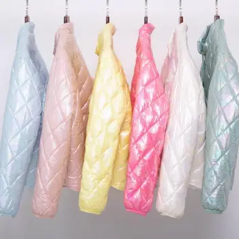 

2019 Winter Reflective Ultra-Thin Down Jacket Women Warm Down Parka 90% White Duck Down Covered Button Warm Parka