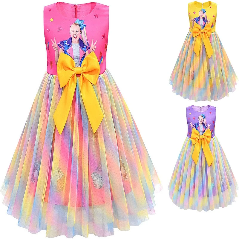 long skirt top design for baby girl JoJo Siwa Princess Girls Kid Ball Gown Dress Bow Knot Cute Rainbow Party Birthday Cosplay Costume Clothes For Baby Girl 4-13T boutique baby dresses