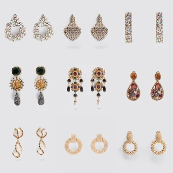 

Ztech New ZA Crystal Rhinestone Women Earrings Vintage Flower Big Long Statement Dangle Drop Earrings Christmas Gift Accessories