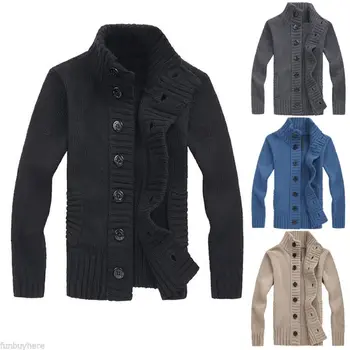 

Mens Casual Cardigan Thick Warm Knitwear Winter Sweater Knitted 2020 Hot Sale Solid Color All-Match Street Hipster