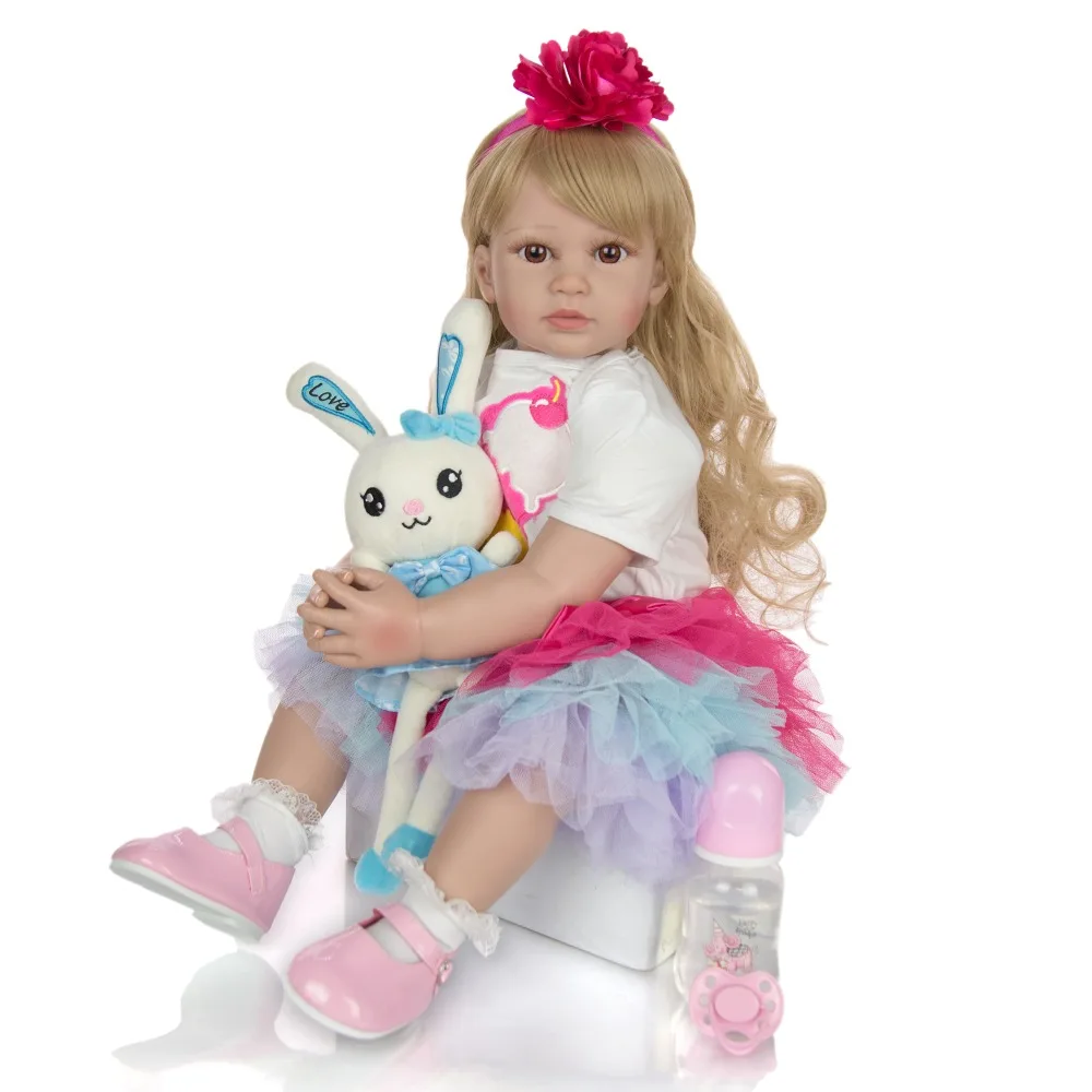 60 cm bebe Reborn Toddler Girl babies Dolls lifelike Princess blond wig