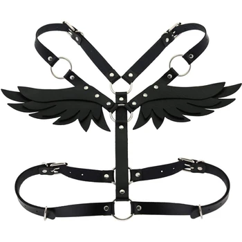 

Women PU Leather Punk Adjustable Body Chest Waist Belt Shoulder Belt Angel Wings Suspenders Steampunk Roleplay Costume, Black