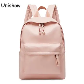 

Unishow Backpack Women 2020 Soft Pu Leather Girl School Back Bag Brand Designer Ladies Bagpack Solid Casual Backpack Travel