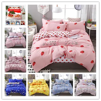 

Fashion Strawberry Carrot Flower Geometric Letter Printing Bedding Set Duvet Cover Twin Full Queen Size