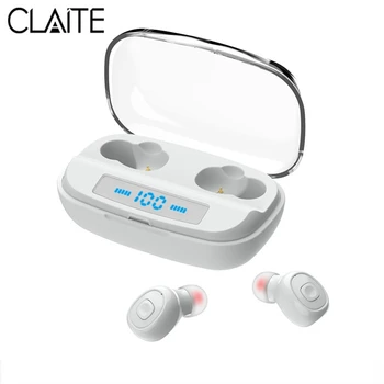 

CLAITE TWS Wireless bluetooth 5.0 Earphone Button Control Auto Pairing Earbuds LED Display Wireless Stereo Headset with Mic